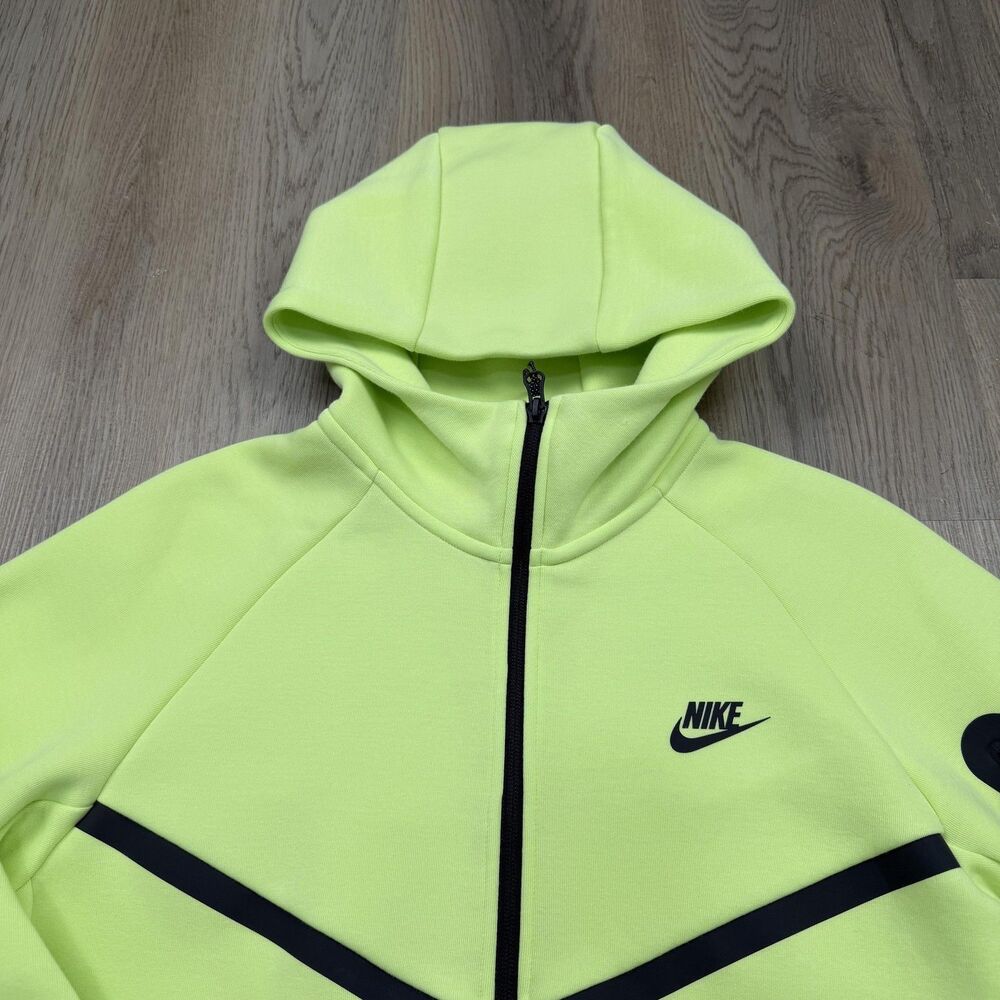 Nike Hoodie Mens Medium Neon Volt Yellow Tech Fleece Full Zip Jacket Hooded - Picture 2 of 11